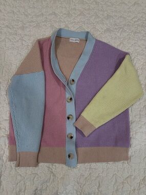 Pastel Colorblock Button-Front Cardigan Sweater | Luca + Grae